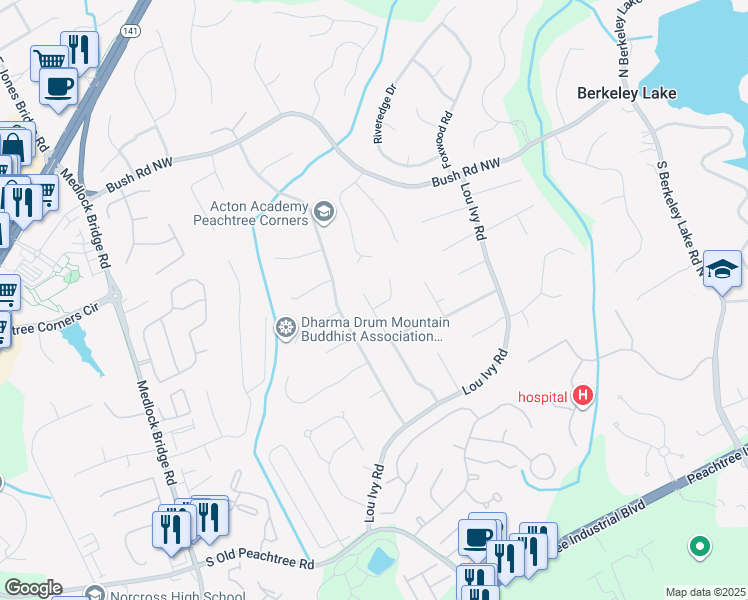 map of restaurants, bars, coffee shops, grocery stores, and more near 4862 Miller Farms Court in Duluth