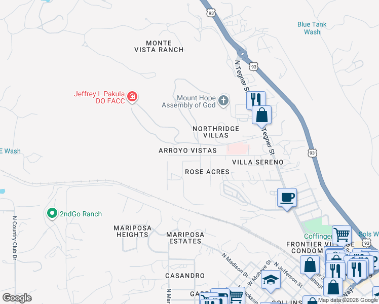 map of restaurants, bars, coffee shops, grocery stores, and more near 729 South West Road in Wickenburg