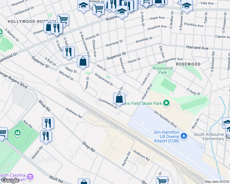 map of restaurants, bars, coffee shops, grocery stores, and more near RR1009 Adeline Drive in Columbia