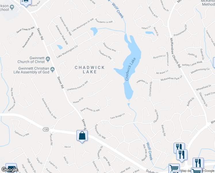map of restaurants, bars, coffee shops, grocery stores, and more near 1230 Home Place Drive in Lawrenceville
