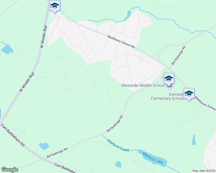 map of restaurants, bars, coffee shops, grocery stores, and more near 427 Southridge Road in Winder