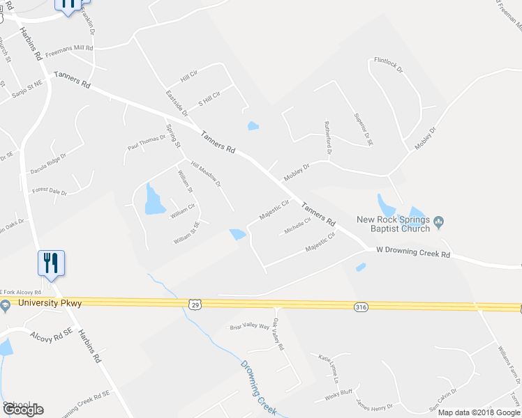 map of restaurants, bars, coffee shops, grocery stores, and more near 2773 Majestic Circle in Dacula