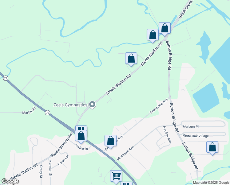 map of restaurants, bars, coffee shops, grocery stores, and more near 499 Steele Station Road in Rainbow City