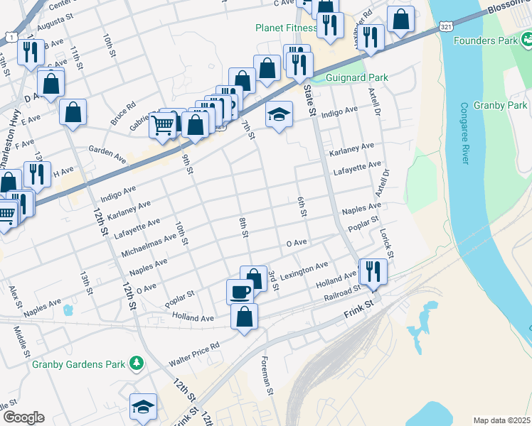 map of restaurants, bars, coffee shops, grocery stores, and more near 700 Naples Avenue in Cayce