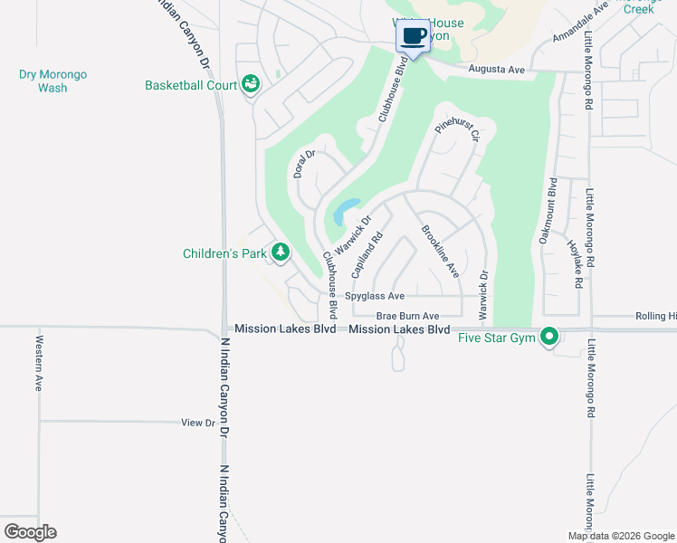 map of restaurants, bars, coffee shops, grocery stores, and more near 9720 Clubhouse Boulevard in Desert Hot Springs