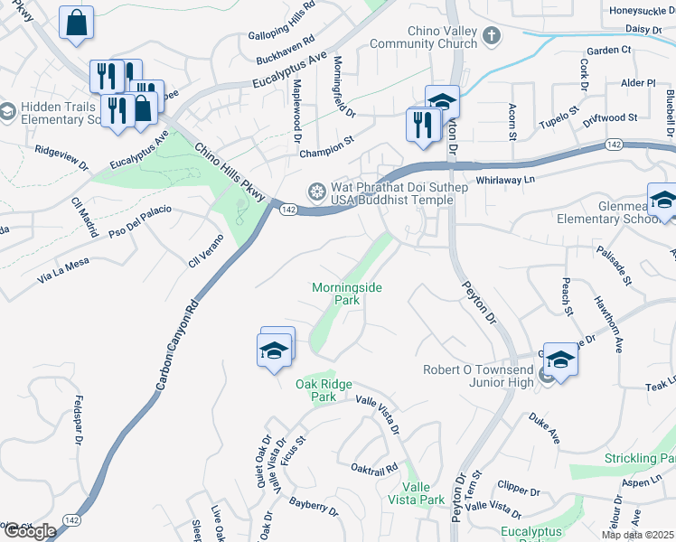 map of restaurants, bars, coffee shops, grocery stores, and more near 3094 Windemere Court in Chino Hills