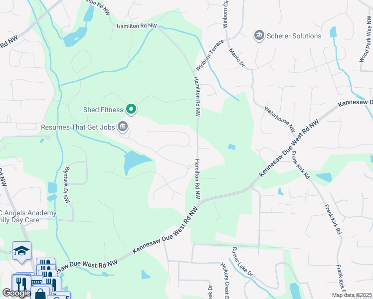 map of restaurants, bars, coffee shops, grocery stores, and more near 3618 Belgray Drive Northwest in Kennesaw