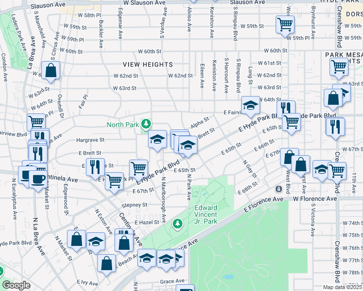 map of restaurants, bars, coffee shops, grocery stores, and more near 811 East Hyde Park Boulevard in Inglewood