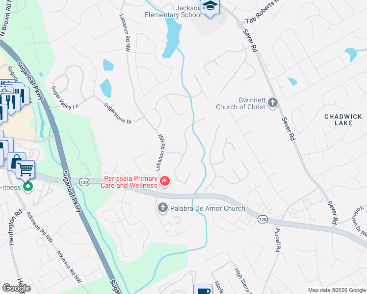 map of restaurants, bars, coffee shops, grocery stores, and more near 1691 Telfair Chase Way in Lawrenceville