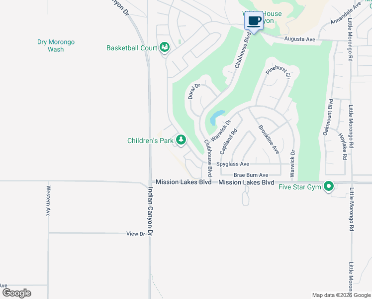 map of restaurants, bars, coffee shops, grocery stores, and more near 9639 Spyglass Avenue in Desert Hot Springs