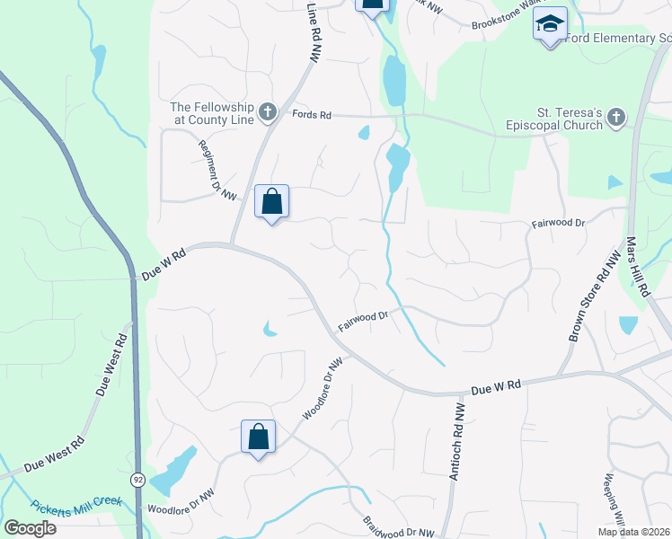 map of restaurants, bars, coffee shops, grocery stores, and more near 6014 Fairlong Court Northwest in Acworth