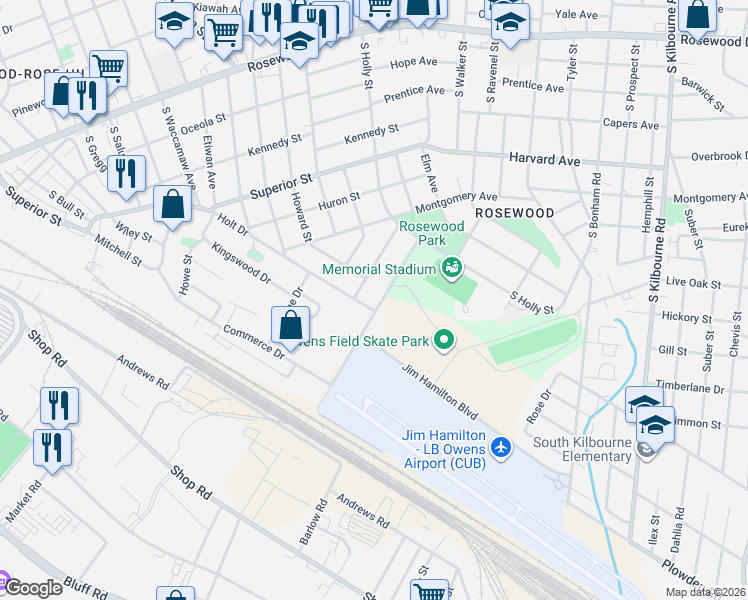 map of restaurants, bars, coffee shops, grocery stores, and more near 2932 Holt Drive in Columbia