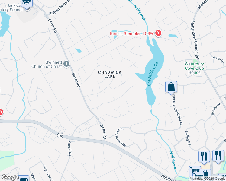 map of restaurants, bars, coffee shops, grocery stores, and more near 1524 Addies Place in Lawrenceville