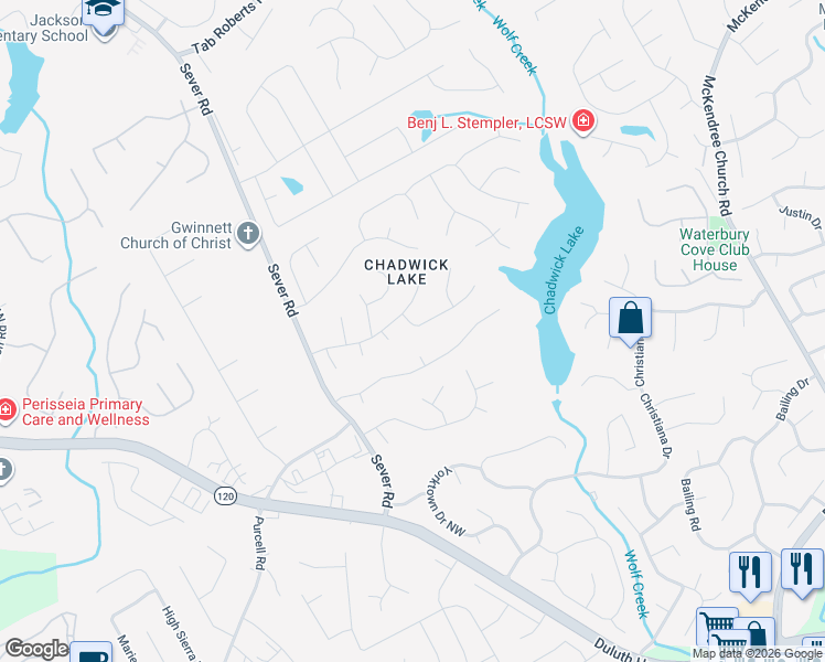 map of restaurants, bars, coffee shops, grocery stores, and more near 1524 Addies Place in Lawrenceville