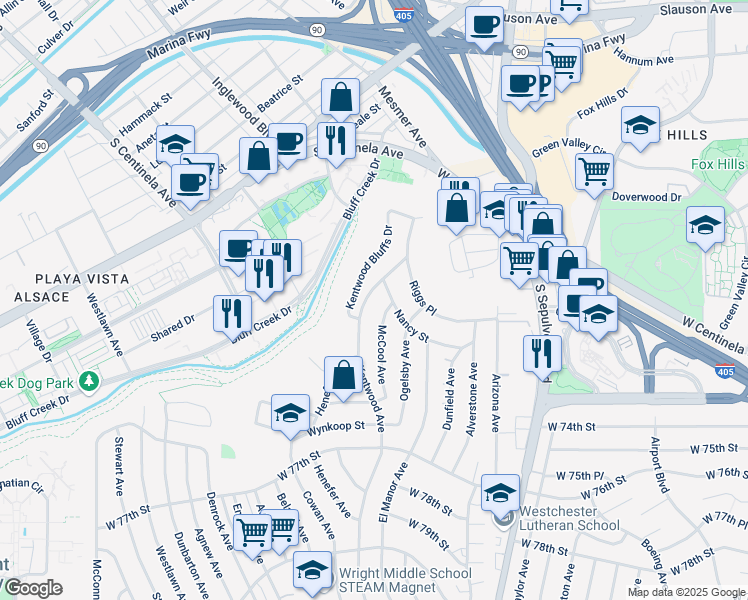 map of restaurants, bars, coffee shops, grocery stores, and more near 7221 McCool Avenue in Los Angeles