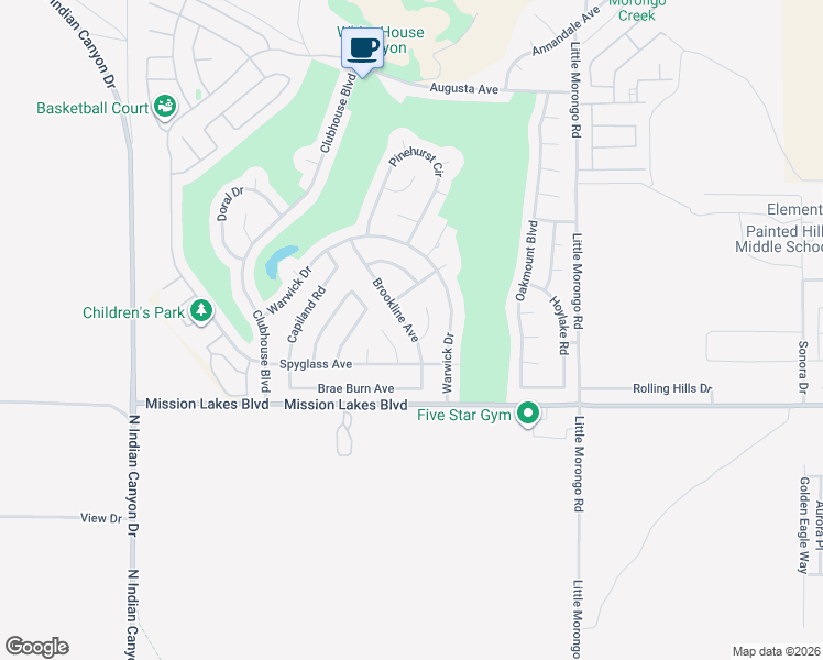 map of restaurants, bars, coffee shops, grocery stores, and more near Brookline Avenue in Desert Hot Springs