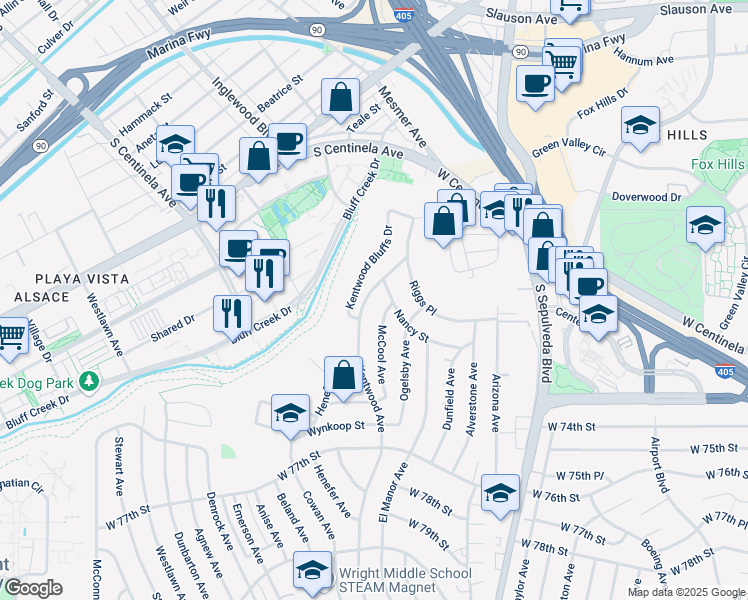 map of restaurants, bars, coffee shops, grocery stores, and more near 7221 McCool Avenue in Los Angeles