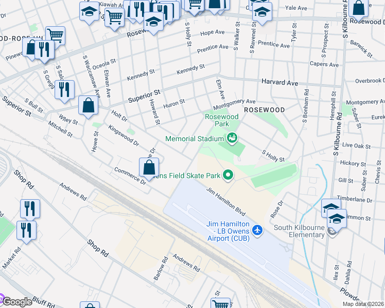 map of restaurants, bars, coffee shops, grocery stores, and more near 2932 Holt Drive in Columbia
