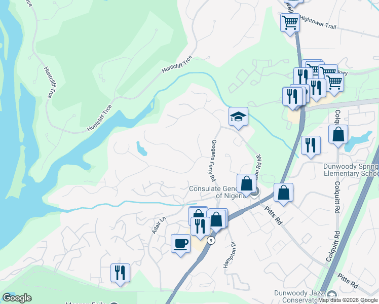 map of restaurants, bars, coffee shops, grocery stores, and more near 220 Grogans Landing in Atlanta