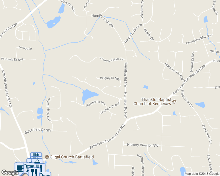 map of restaurants, bars, coffee shops, grocery stores, and more near 3610 Belgray Drive Northwest in Kennesaw