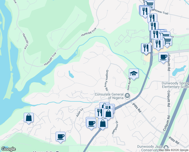 map of restaurants, bars, coffee shops, grocery stores, and more near 220 Grogans Landing in Atlanta