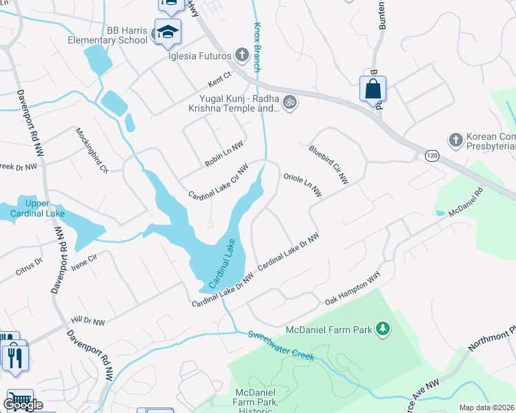 map of restaurants, bars, coffee shops, grocery stores, and more near 2635 Cardinal Lake Circle Northwest in Duluth