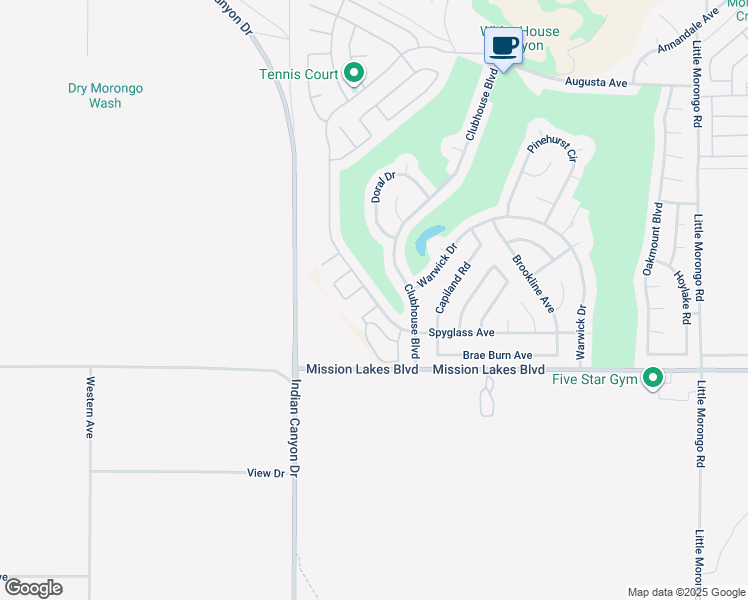 map of restaurants, bars, coffee shops, grocery stores, and more near 62475 Spyglass Avenue in Desert Hot Springs