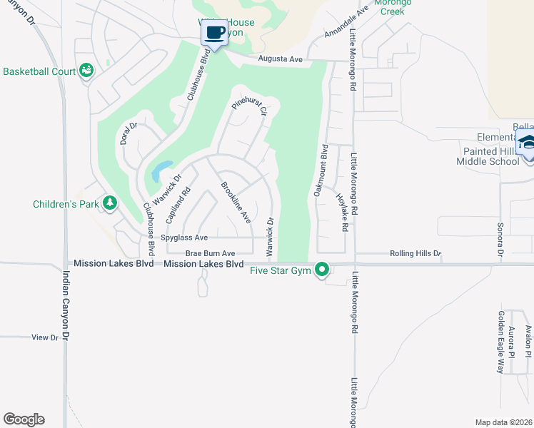 map of restaurants, bars, coffee shops, grocery stores, and more near 9625 Warwick Drive in Desert Hot Springs