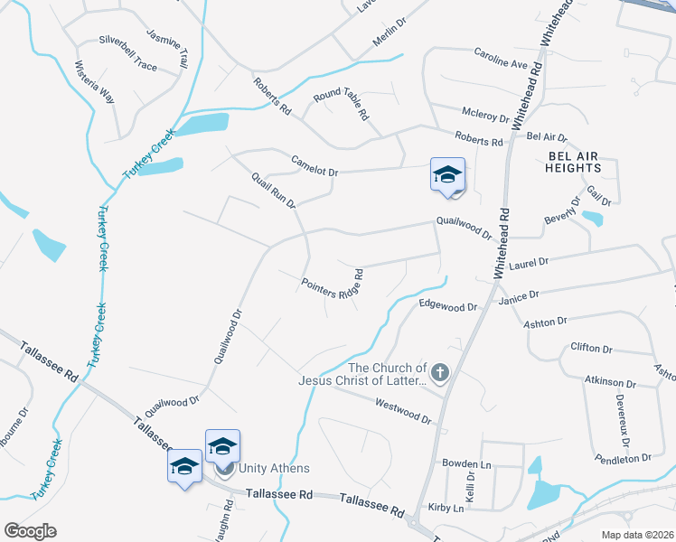 map of restaurants, bars, coffee shops, grocery stores, and more near 150 Pointers Ridge Road in Athens