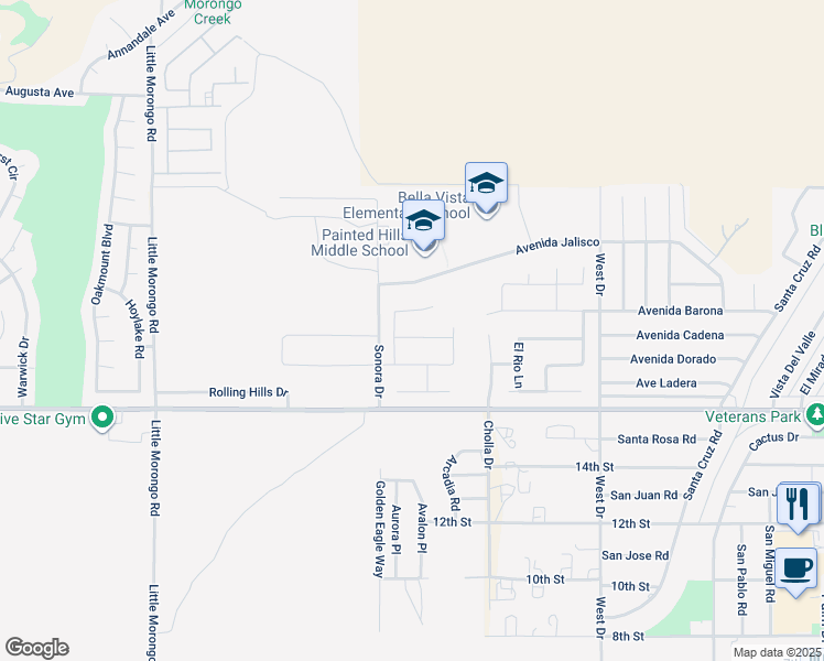 map of restaurants, bars, coffee shops, grocery stores, and more near 65570 Avenida Cadena in Desert Hot Springs