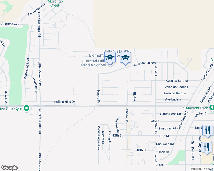 map of restaurants, bars, coffee shops, grocery stores, and more near 65570 Avenida Cadena in Desert Hot Springs