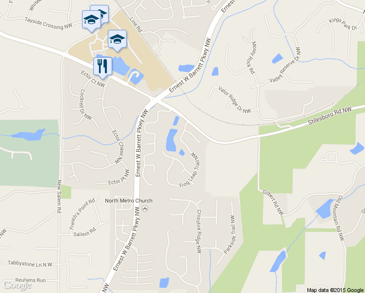 map of restaurants, bars, coffee shops, grocery stores, and more near 1091 Frog Leap Trail in Kennesaw
