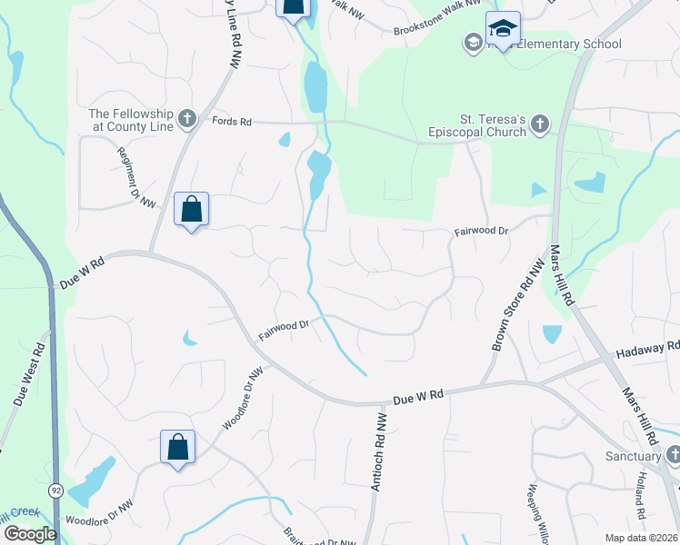 map of restaurants, bars, coffee shops, grocery stores, and more near 926 Grandview Way in Acworth