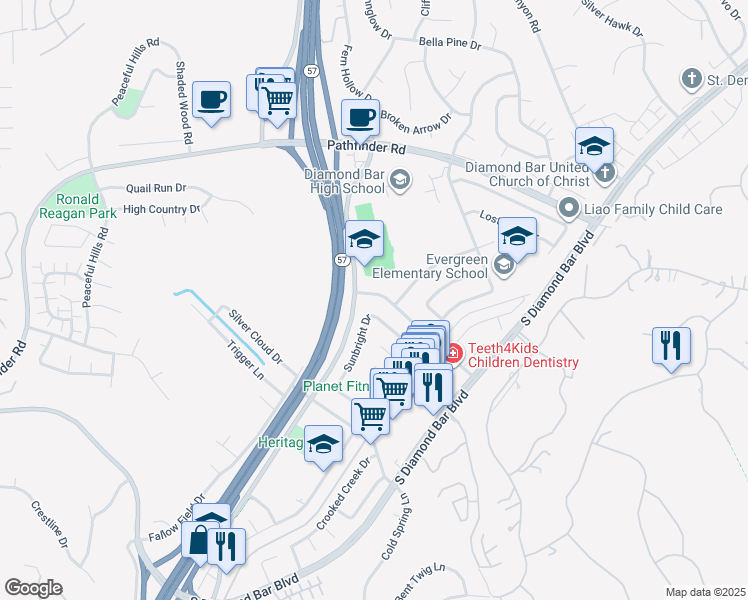 map of restaurants, bars, coffee shops, grocery stores, and more near 21320 Hidden Pines Drive in Diamond Bar
