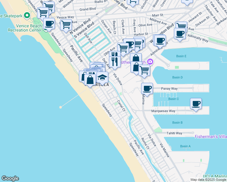 map of restaurants, bars, coffee shops, grocery stores, and more near in Los Angeles