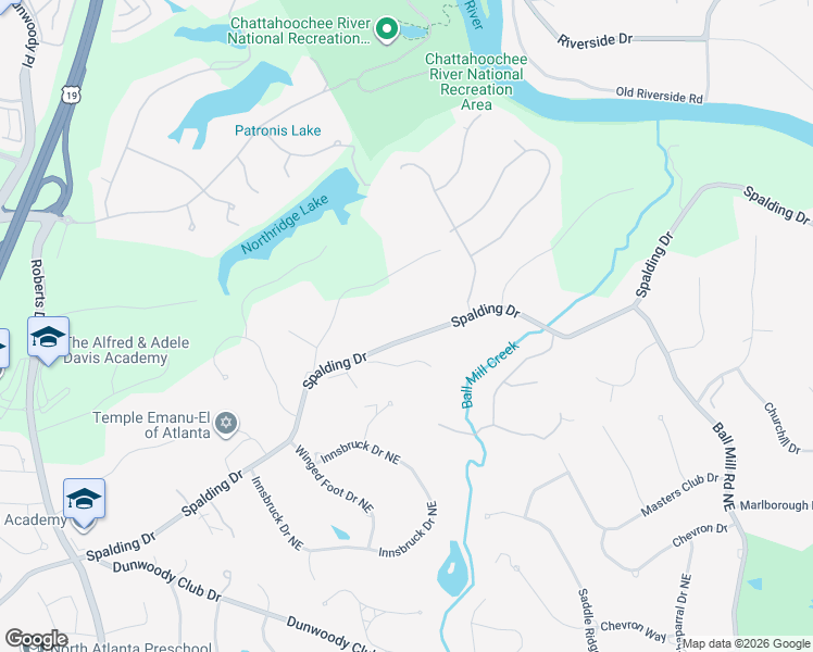 map of restaurants, bars, coffee shops, grocery stores, and more near 1900 Spalding Drive in Atlanta