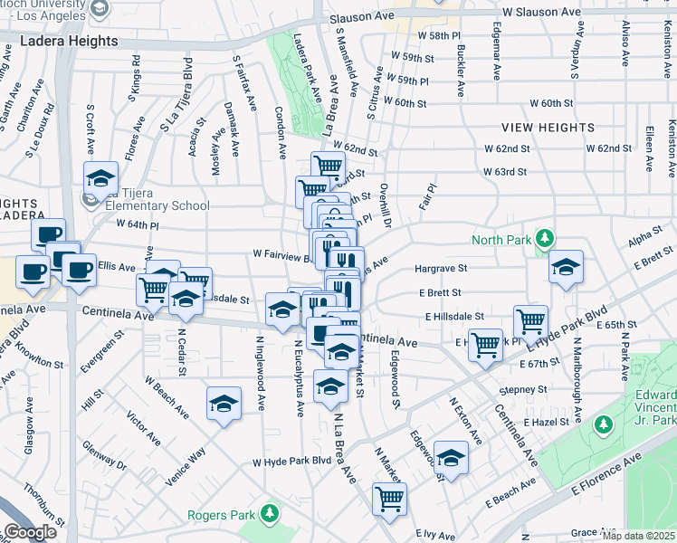 map of restaurants, bars, coffee shops, grocery stores, and more near 1112 North La Brea Avenue in Inglewood