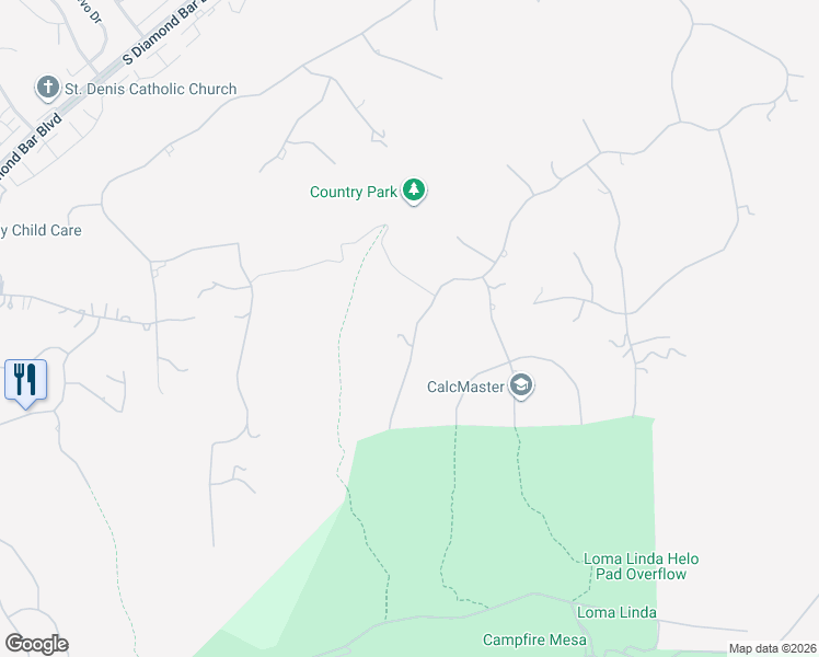 map of restaurants, bars, coffee shops, grocery stores, and more near 2605 Indian Creek Road in Diamond Bar