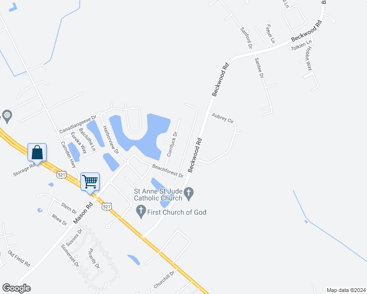 map of restaurants, bars, coffee shops, grocery stores, and more near 1990 Hatteras Way in Sumter