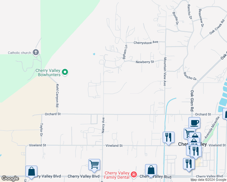 map of restaurants, bars, coffee shops, grocery stores, and more near 38570 Pass View Drive in Beaumont