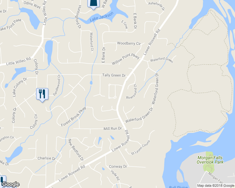 map of restaurants, bars, coffee shops, grocery stores, and more near 5414 Heyward Square Place in Marietta