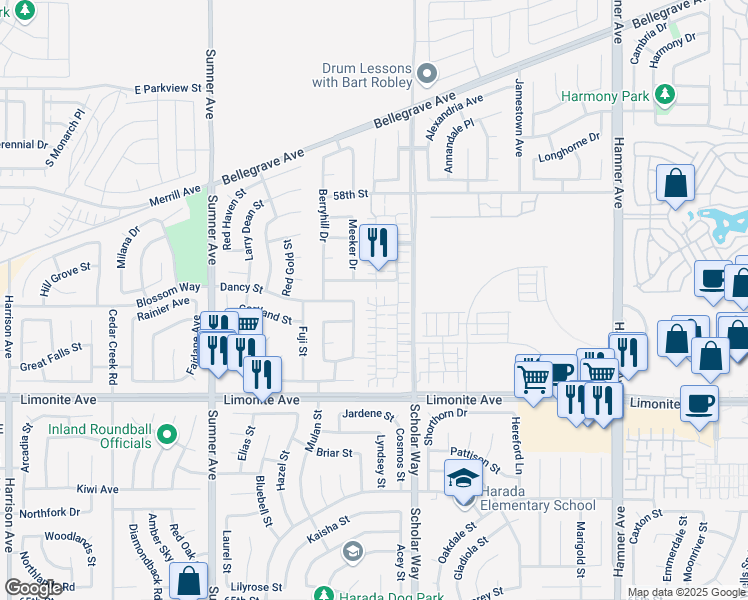 map of restaurants, bars, coffee shops, grocery stores, and more near 13084 Irisbend Avenue in Eastvale