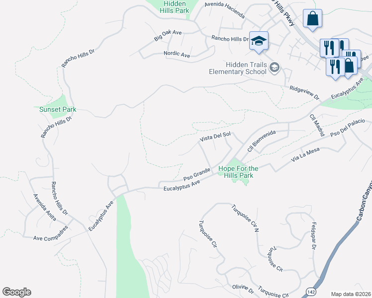 map of restaurants, bars, coffee shops, grocery stores, and more near 1976 Vista Del Sol in Chino Hills