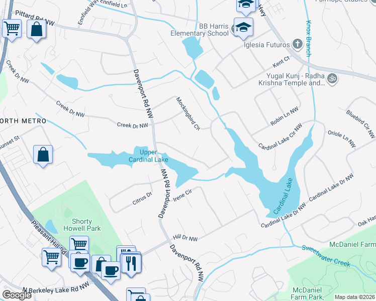 map of restaurants, bars, coffee shops, grocery stores, and more near 3345 Canary Lake Drive Northwest in Duluth