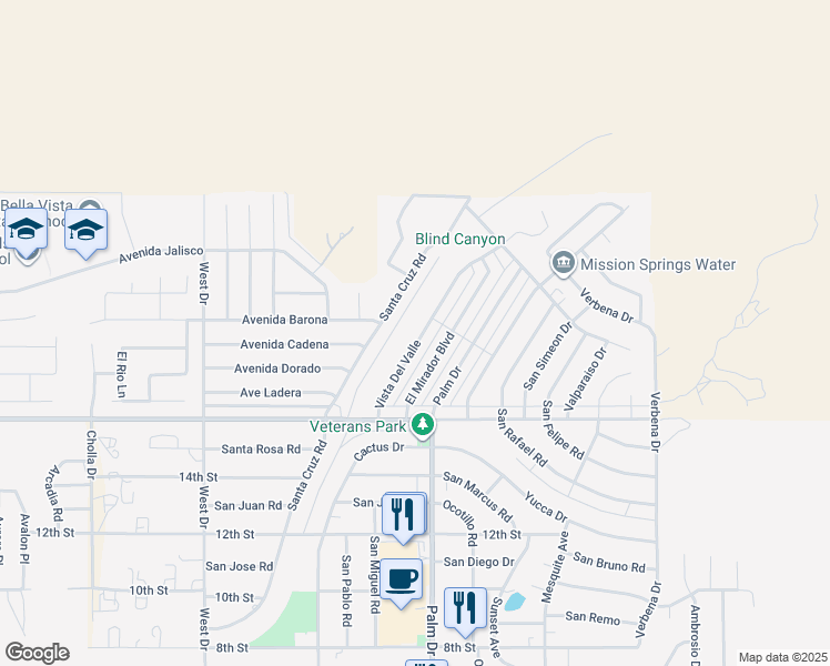 map of restaurants, bars, coffee shops, grocery stores, and more near 9577 Vista Del Valle in Desert Hot Springs