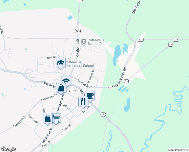 map of restaurants, bars, coffee shops, grocery stores, and more near 821-837 Morrison Street in Coffeeville