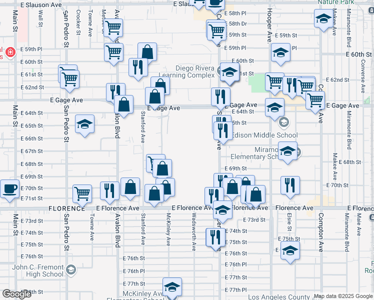 map of restaurants, bars, coffee shops, grocery stores, and more near in Los Angeles