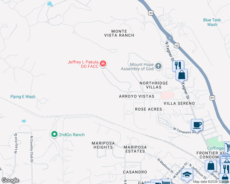 map of restaurants, bars, coffee shops, grocery stores, and more near 31910 Bralliar Road in Wickenburg