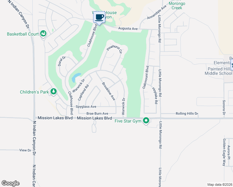 map of restaurants, bars, coffee shops, grocery stores, and more near 9580 Lido Court in Desert Hot Springs