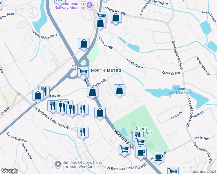 map of restaurants, bars, coffee shops, grocery stores, and more near 2887 Regal Park Court in Duluth